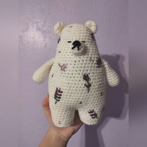 Crochet lavender bear/ flowers/ handmade/ embroidery